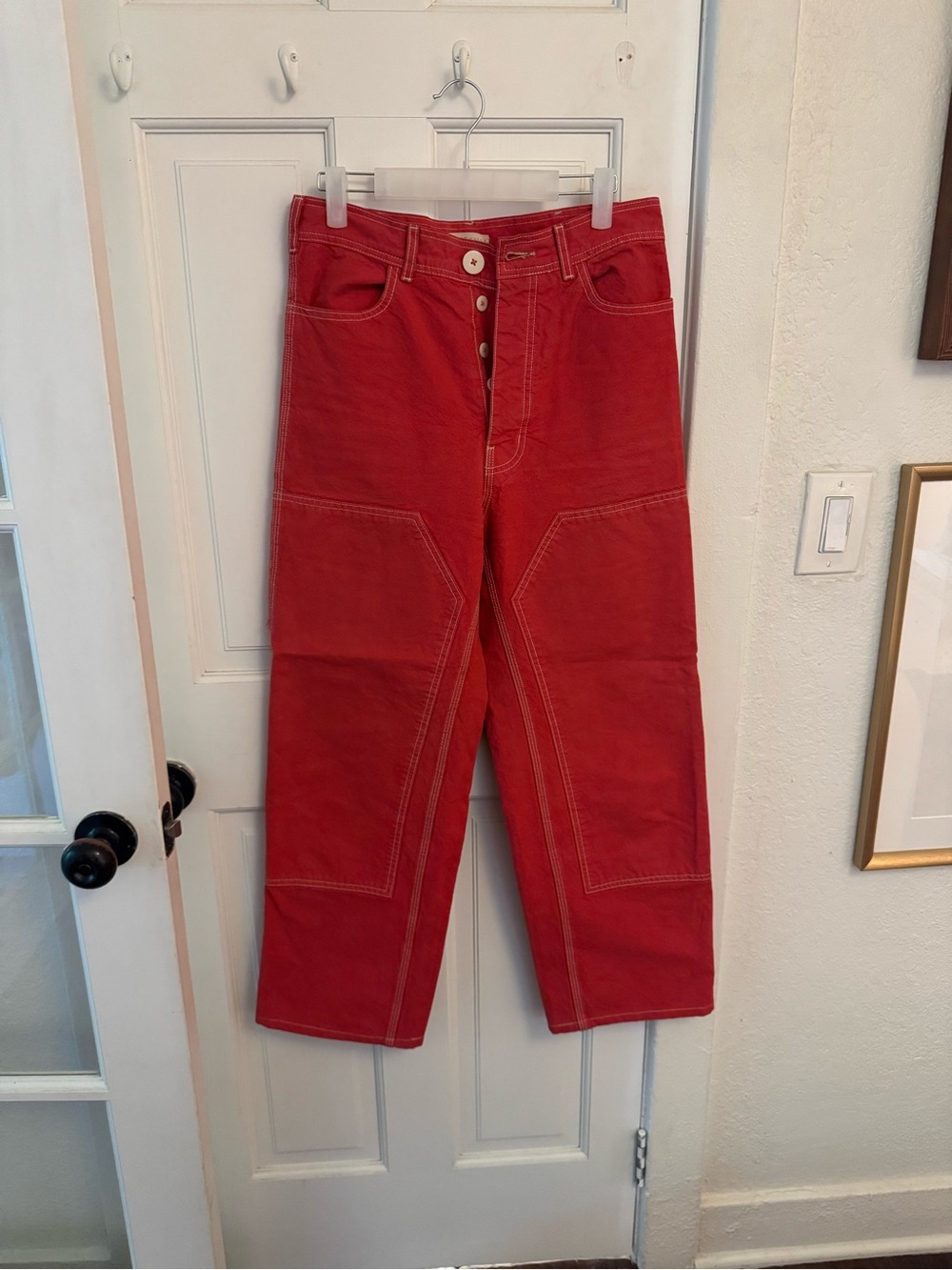 Jesse Kamm Red Straight-Leg Patch Front Handy Pants